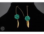 Gold plated earring with a group of small green Turquoise beads