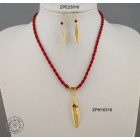 Gold plated cloth necklace with Swarovski inside big olive leaf & rolled olive leaf hook (Garnet color)
