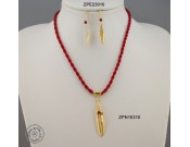 Gold plated cloth necklace with Swarovski inside big olive leaf & rolled olive leaf hook (Garnet color)