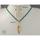 Gold plated cloth necklace with Swarovski inside big olive leaf & rolled olive leaf hook (Emerald color)