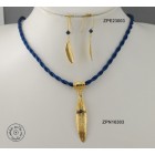 Gold plated cloth necklace with Swarovski inside big olive leaf & rolled olive leaf hook (Dark Indigo color)