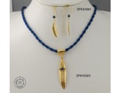 Gold plated cloth necklace with Swarovski inside big olive leaf & rolled olive leaf hook (Dark Indigo color)