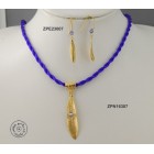 Gold plated cloth necklace with Swarovski inside big olive leaf & rolled olive leaf hook (purple Velvet color)