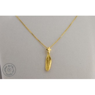Gold plated necklace -  1 olive leaf with cross hook (40cm chain)