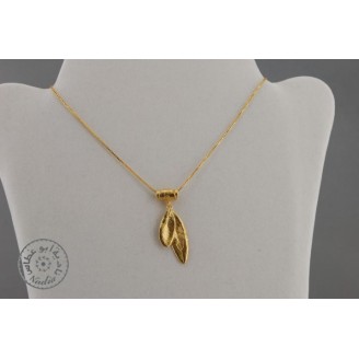 Gold plated necklace -  2 olive leaves with rolled olive leaf hook (40cm chain)