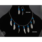 Sterling silver chain necklace -  7 Turquoise teardrop shaped bead and 7 medium size olive leaves 