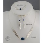 Sterling silver chain necklace with 2 olive leaves holding a Azurite Malachite bead