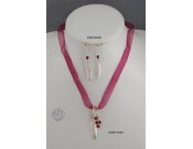 Sterling silver cloth necklace with a spring hook and olive leaf -  glass bead (ruby color)