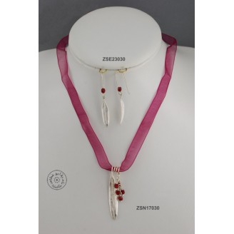 Sterling silver earring with glass bead (ruby color)