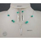 Sterling silver chain necklace with semi precious stone and 1 olive leaf (green bead)