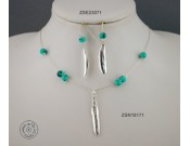 Sterling silver chain necklace with semi precious stone and 1 olive leaf (green bead)