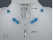 Sterling silver chain necklace with semi precious stone and 1 olive leaf (Turquoise bead)