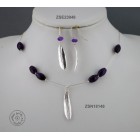 Sterling silver chain necklace with semi precious stone and 1 olive leaf (Amethyst bead)
