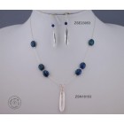 Sterling silver chain necklace with semi precious stone and 1 olive leaf (Azurite Malachite bead)