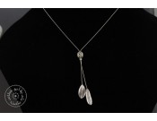 Sterling silver chain necklace & 2 small olive leaves with sterling silver small net ball
