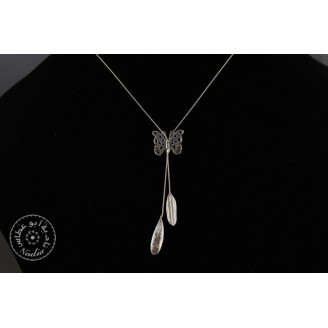 Sterling silver chain necklace & 2 small olive leaves with sterling silver butterfly