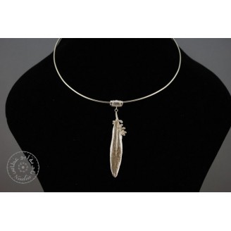 Sterling silver 1.2mm wire necklace with big olive leaf inside it olive flower and rolled olive leaf hook