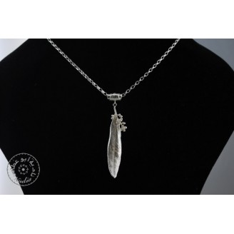 Sterling silver thick chain necklace with big olive leaf inside it olive flower and rolled olive leaf hook
