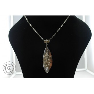 Sterling silver necklace with big olive leaf inside it memusa flowers and rolled olive leaf hook (40cm thick chain)